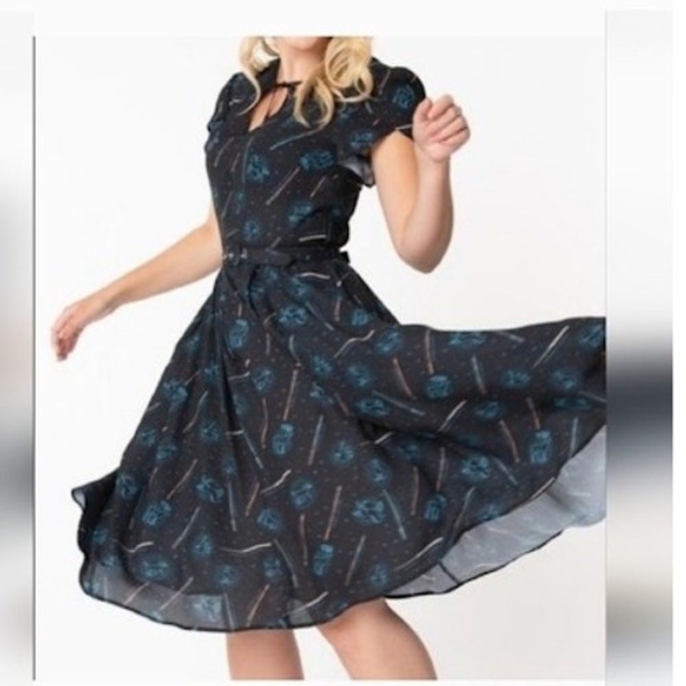 Unique Vintage‎ x Harry Potter Wands Patronus Print Dress 18 Plus Size